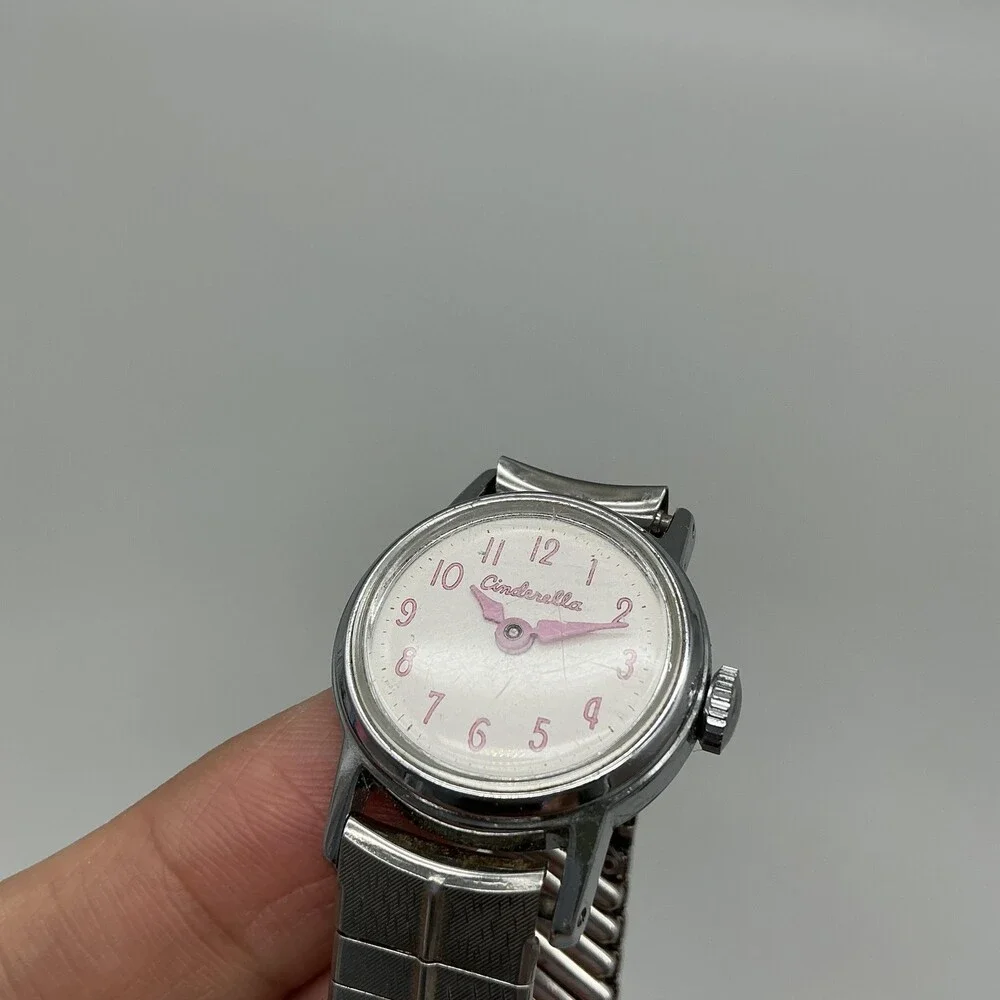 Vintage Timex Cinderella Girls Watch 24mm White Dial Pink Manual Wind Bracelet